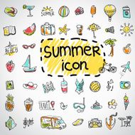 Set of vector doodle summer icons N4