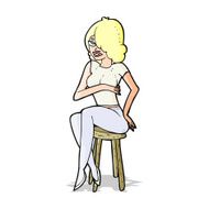cartoon woman sitting on bar stool N8