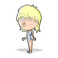 cartoon woman in swimsuit shrugging shoulders N4