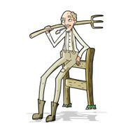 cartoon old farmer leaning on fence N3