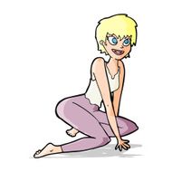 cartoon happy woman sitting on floor N10