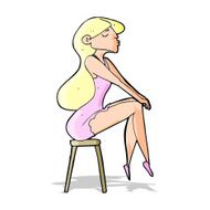 cartoon woman sitting on stool N10