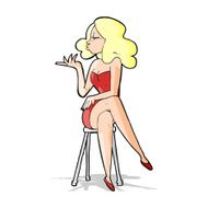 cartoon woman sitting on bar stool N9