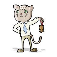 cartoon business cat with dead mouse N4