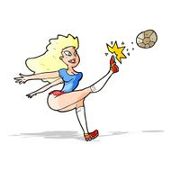 cartoon female soccer player kicking ball N5