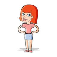 cartoon happy woman with hands on hips N7