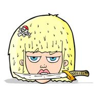 cartoon woman holding knife between teeth N5
