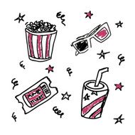 Set of doodle cinema icons
