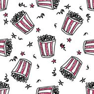 Seamless pattern with doodle pop corn backets