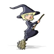 cartoon witch riding broomstick N9