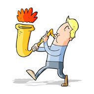 cartoon man blowing saxophone N4