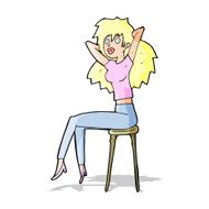cartoon woman posing on stool N4