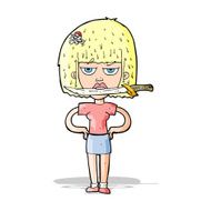 cartoon woman with knife between teeth N18