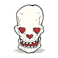 cartoon skull with love heart eyes N3