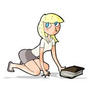 cartoon girl picking up book N6