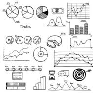 Business and finanse hand draw doodle elements graph chart timeline