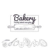 Bakery logo template Hand drawn rolling pin and baking for N2