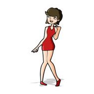 cartoon woman in cocktail dress N10