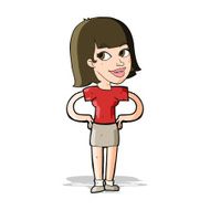 cartoon happy woman with hands on hips N8
