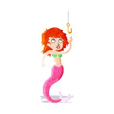 cartoon mermaid and fish hook N3