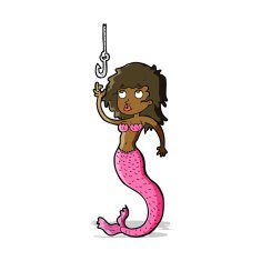 cartoon mermaid and fish hook N4