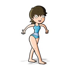 cartoon happy woman in swimming costume N4