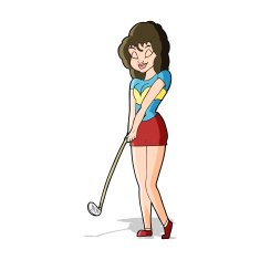 Cartoon Woman Playing Golf N9