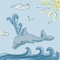 Dolphins in blue sea wave