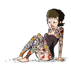 cartoon tattoo girl in swimsuit N3