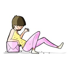 cartoon woman leaning on package box N4