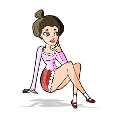 cartoon attractive woman sitting thinking N2