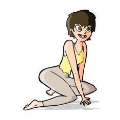 cartoon happy woman sitting on floor N7
