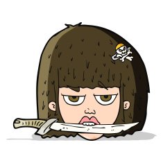 cartoon woman holding knife between teeth N4