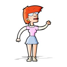 cartoon woman in spectacles waving N4