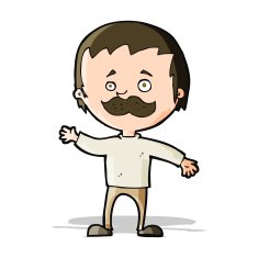 cartoon man with mustache waving N9