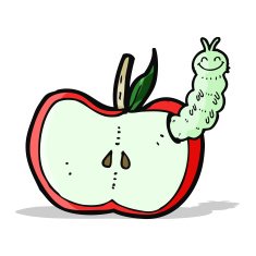 cartoon apple with bug N12