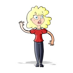 cartoon worried woman waving N7