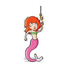 cartoon mermaid and fish hook N5
