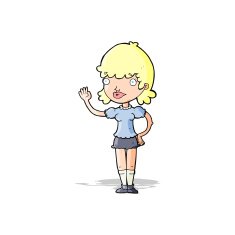 cartoon waving woman N43