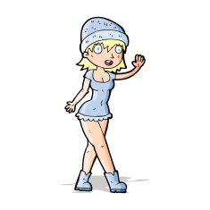 cartoon pretty girl in hat waving N5