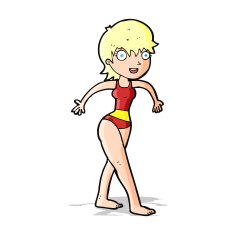 cartoon happy woman in swimming costume N5