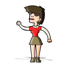 cartoon woman in spectacles waving N5
