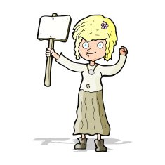 cartoon hippie girl with protest sign N5