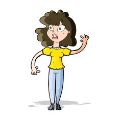 cartoon worried woman waving N8