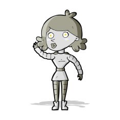 cartoon robot woman waving N7