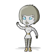 cartoon robot woman waving N8