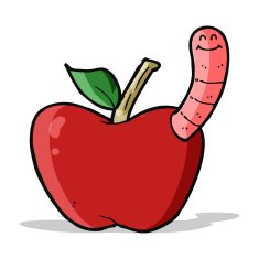 Cartoon Apple With Worm N34