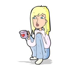 cartoon woman sitting with cup of coffee N4