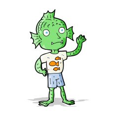 cartoon waving fish boy N4