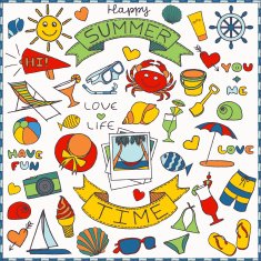 Colorful vacation icons set